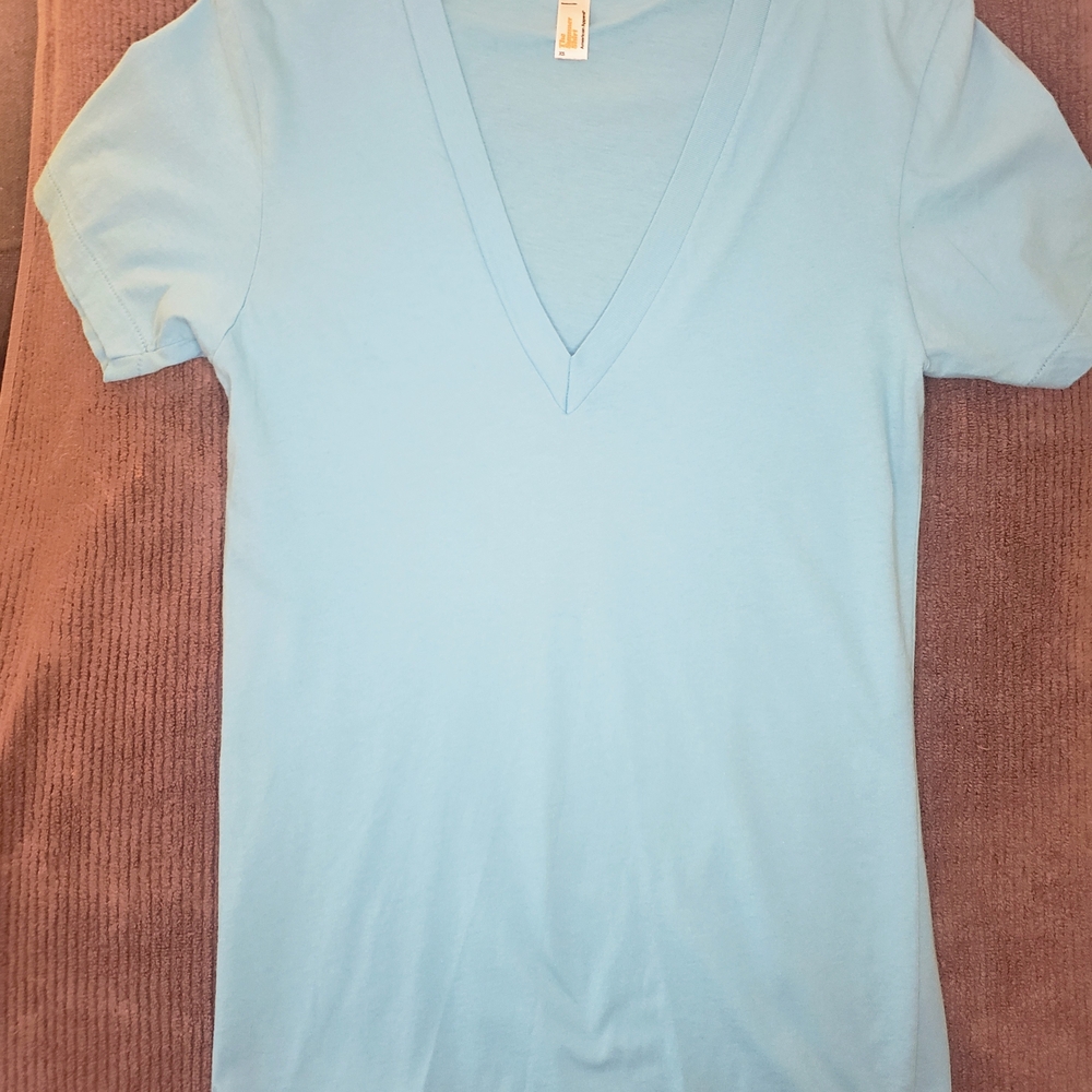 American Apparel Sky Blue V-Neck Tee